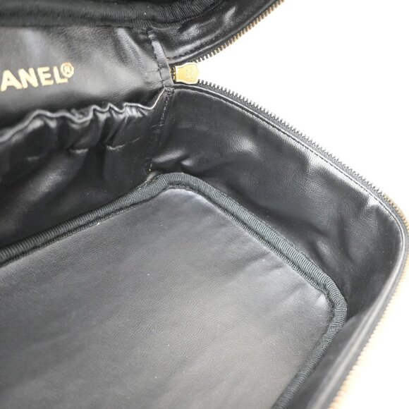 CHANEL CC Logo Bicolore Vanity Hand Bag Leather Black GHW Vintage 70KB285 - Picture 12 of 15